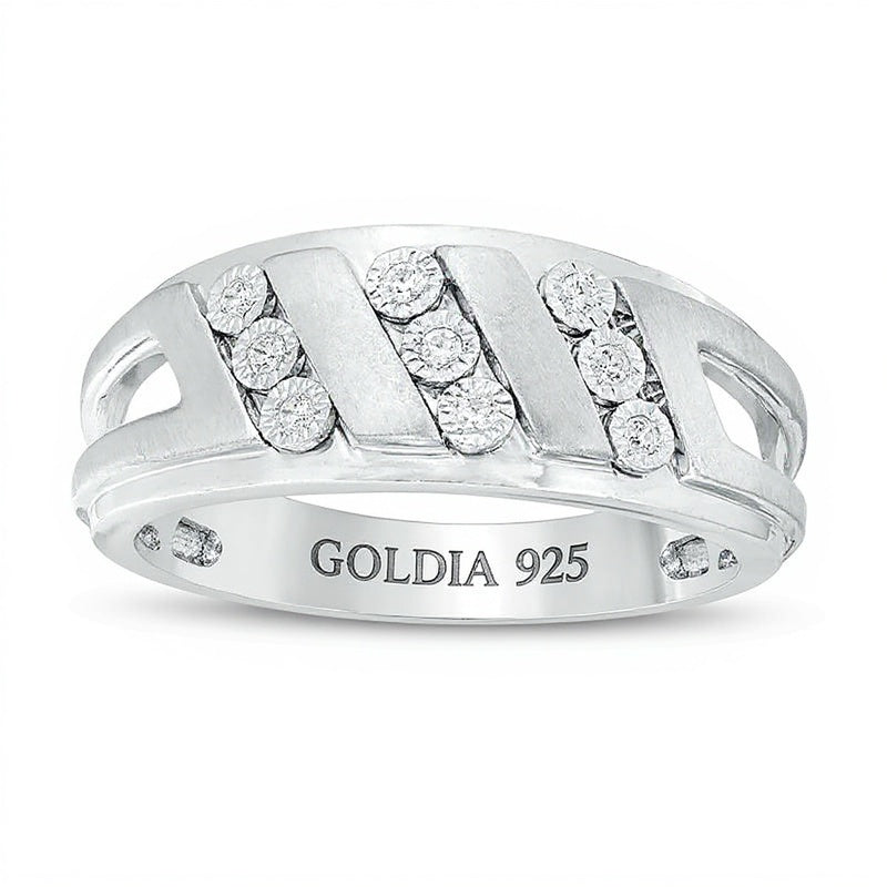0.1 ct. Gesamtgewicht Diamant Ring dreireihig schräg mit Multi-Finish in rhodiniertem Sterlingsilber