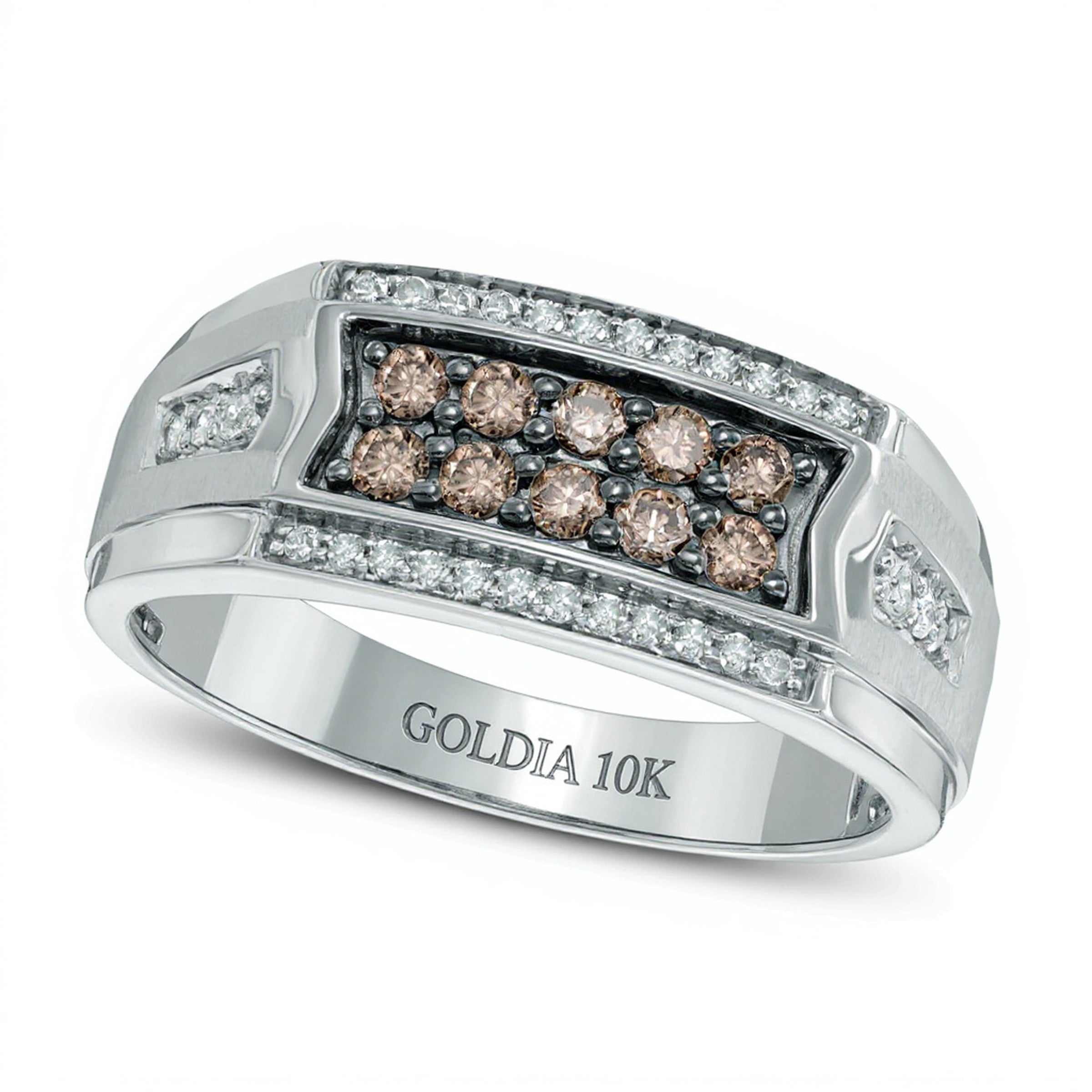 Fashion-Ring mit 0.5 CT. TW champagnerfarbenen und weißen Diamanten in 10K Weißgold