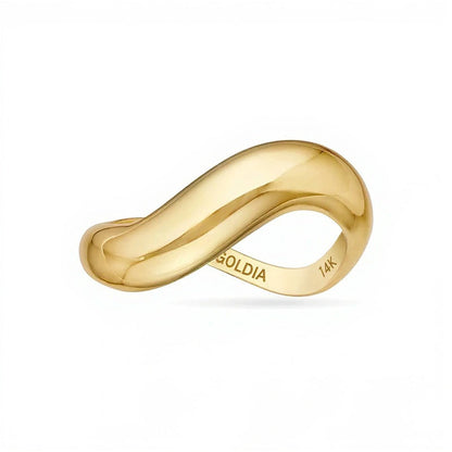 Wellen-Ring aus massivem 14K Gelbgold
