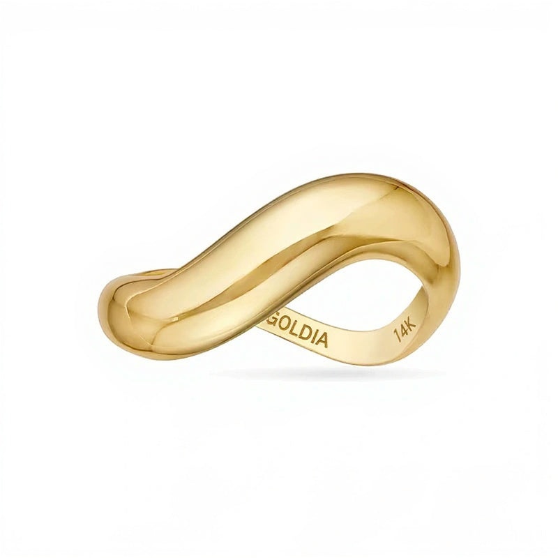Wellen-Ring aus massivem 14K Gelbgold