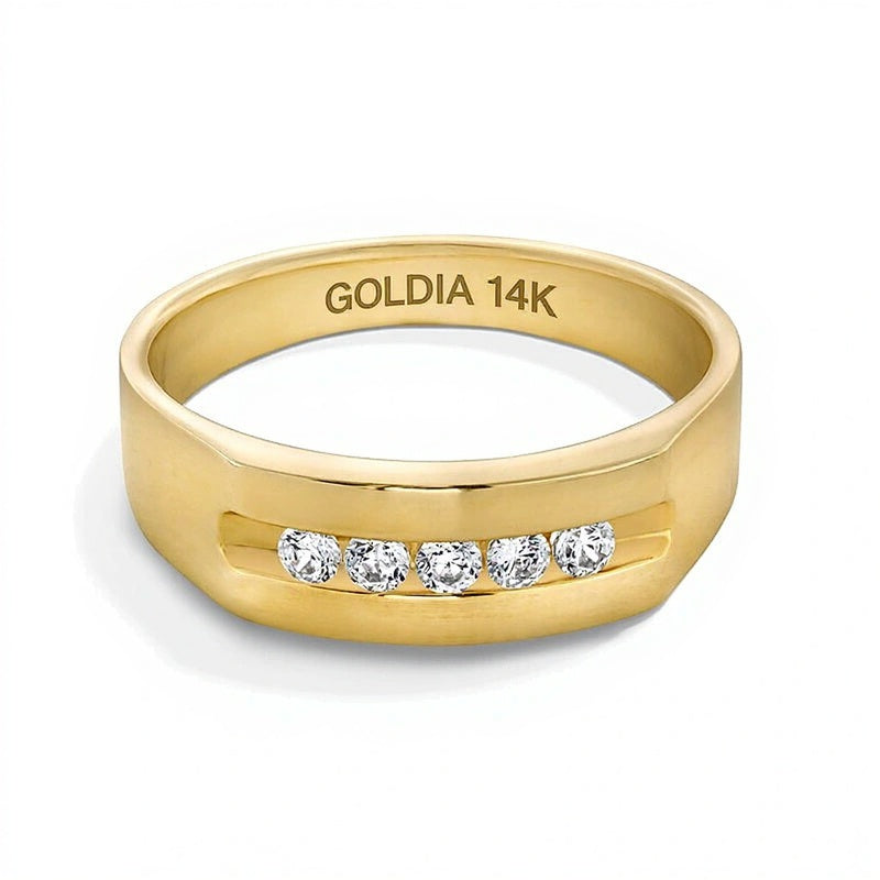 0,25 ct. Gesamtgewicht Diamant Fünfstein Memoire-Ring kanalgefasst in 14K Gelbgold