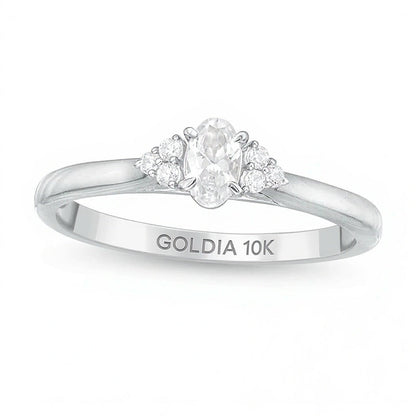 0.38 ct. Gesamtgewicht Verlobungsring mit ovalem Diamant und seitlichem Besatz in 10K Weißgold