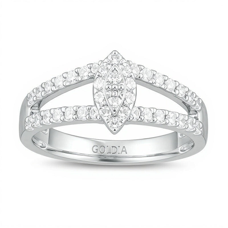 0.95 CT. Gesamtgewicht Halo-Ring mit Diamanten in Tropfen- und Rundschliff, mehrreihig, in 10K Weißgold