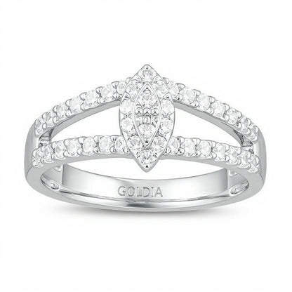 0.95 CT. Gesamtgewicht Halo-Ring mit Diamanten in Tropfen- und Rundschliff, mehrreihig, in 10K Weißgold