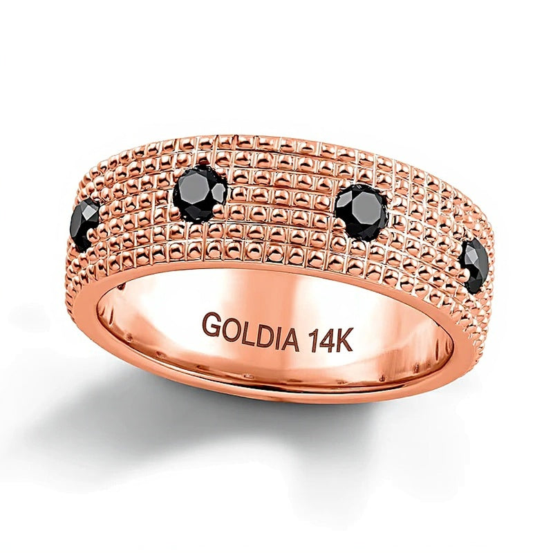 Mehrreihiger Fashion-Ring mit schwarzem Spinell in Kügelchen-Optik aus 14K Roségold