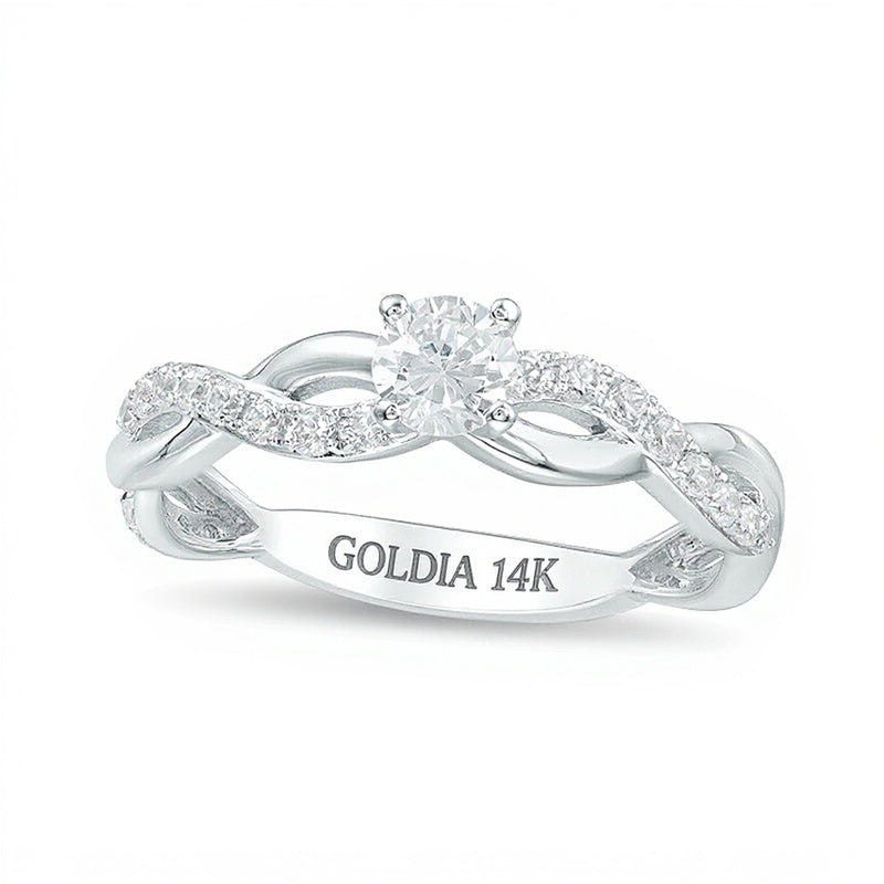1.0 CT. TW Diamant-Verlobungsring im Twist-Design als Solitär mit seitlichem Besatz in 14K Weißgold