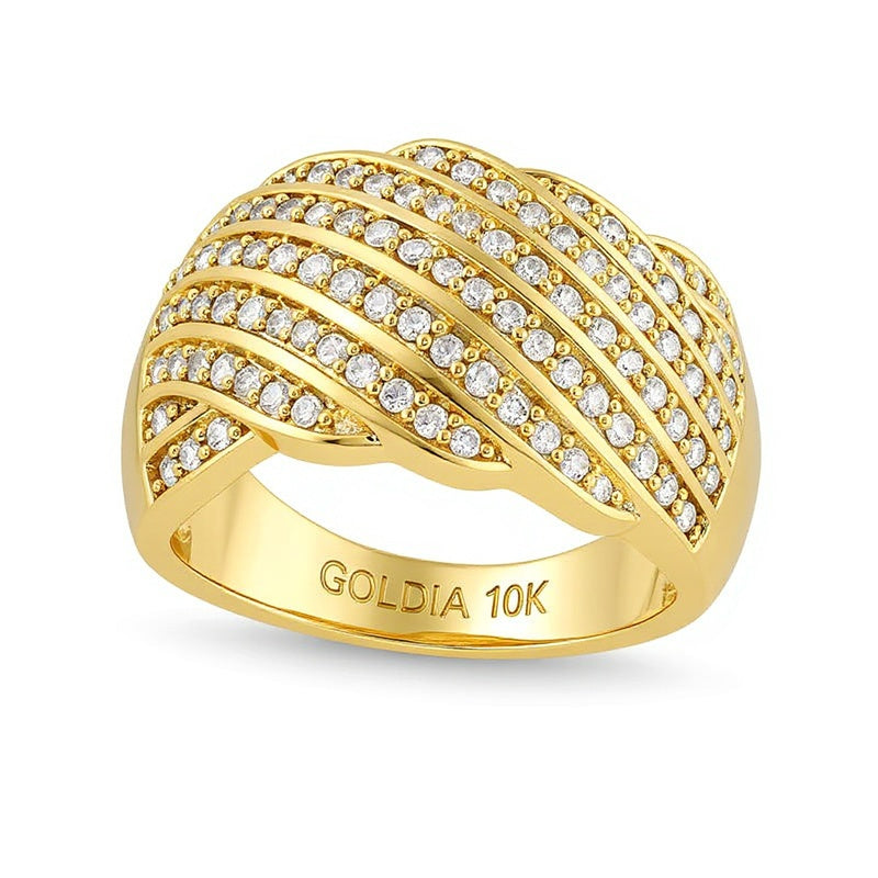Ring mit Diamanten 0.75 ct. Gesamtgewicht mehrreihig im Wellendesign aus 10K Gelbgold