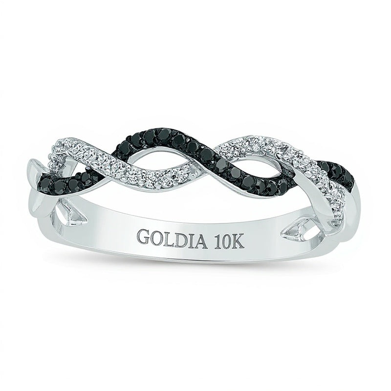 0.17 ct. Gesamtgewicht schwarzer und weißer Diamant Fashion-Ring mit gedrehter Ringschiene in 10K Weißgold