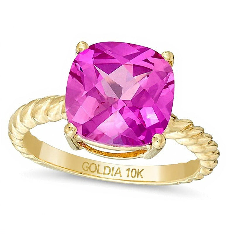 10,0mm Fashion-Ring mit rosa Saphir im Kissenschliff (Labor) in 10K Gelbgold