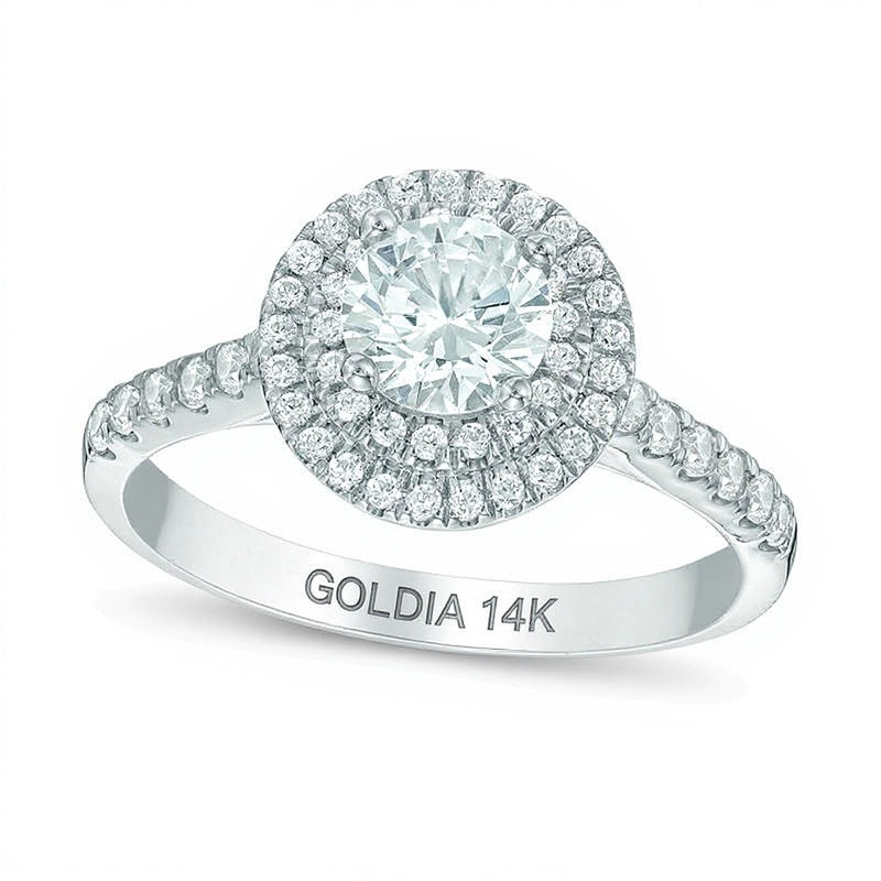 1.2 CT. Gesamtgewicht Diamant Halo Verlobungsring mit doppeltem Rahmen in 14K Weißgold