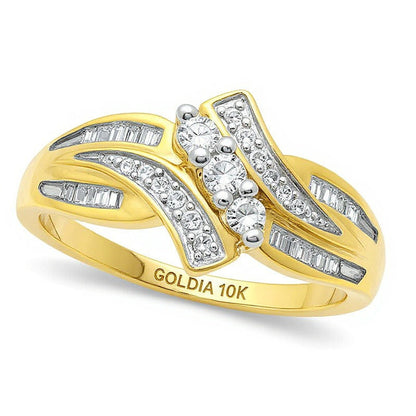 Dreistein-Bypass-Ring 0,33 ct. Gesamtgewicht Diamant in 10K Gelbgold