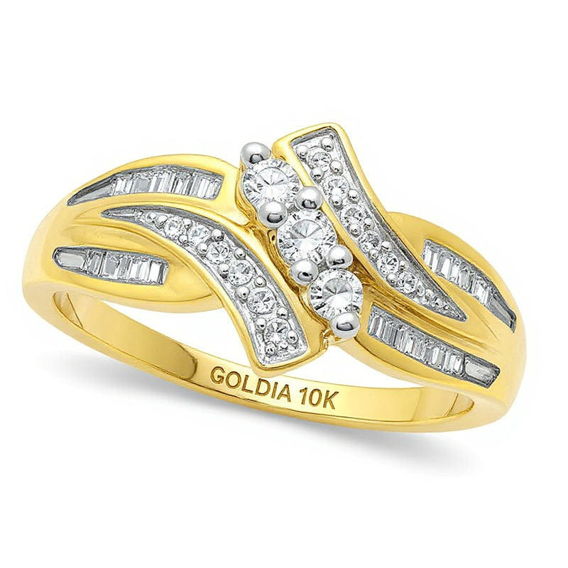 Dreistein-Bypass-Ring 0,33 ct. Gesamtgewicht Diamant in 10K Gelbgold