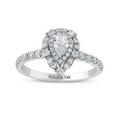 0.75 ct. Gesamtgewicht Halo-Verlobungsring mit tropfenförmigen Diamanten in 14K Weißgold