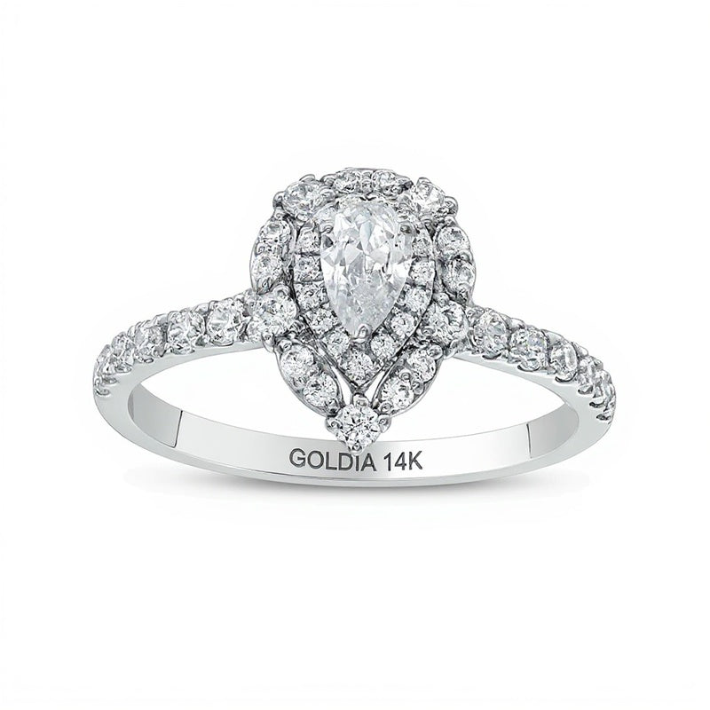 0.75 ct. Gesamtgewicht Halo-Verlobungsring mit tropfenförmigen Diamanten in 14K Weißgold