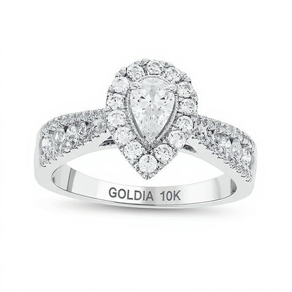Verlobungsring im Vintage-Stil mit tropfenförmigen und runden Diamanten 1.0 ct. Gesamtgewicht in 10K Weißgold