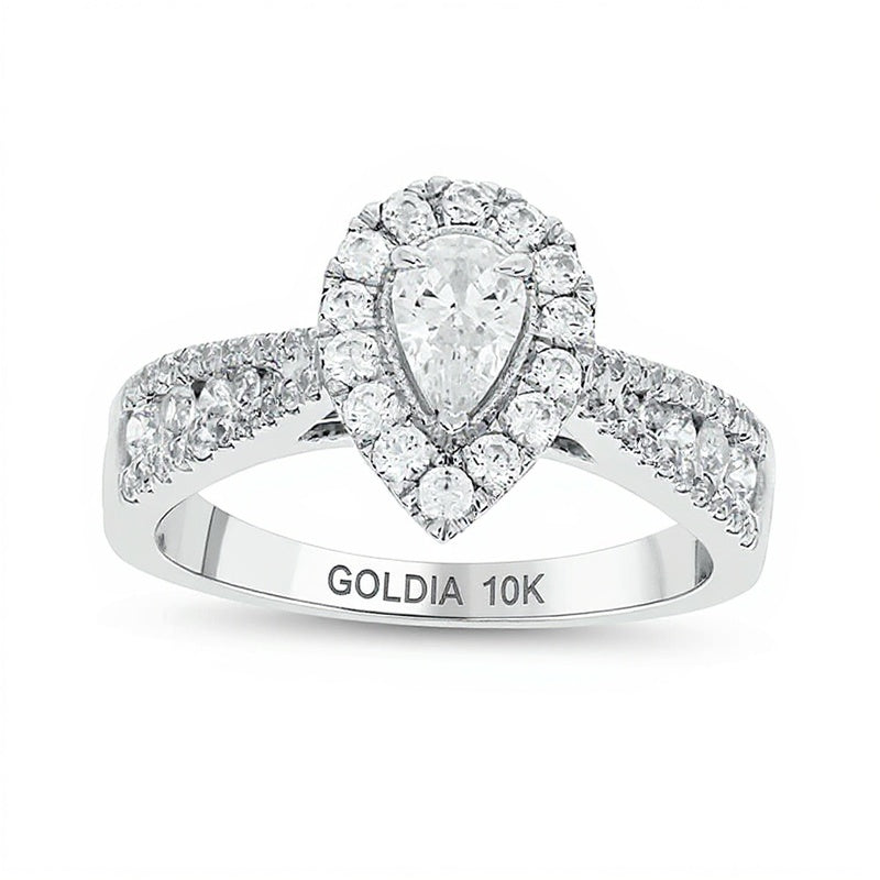 Verlobungsring im Vintage-Stil mit tropfenförmigen und runden Diamanten 1.0 ct. Gesamtgewicht in 10K Weißgold