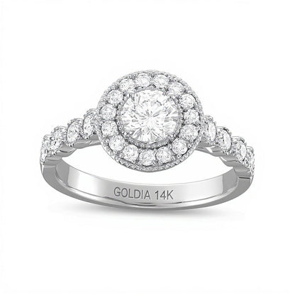 1,25 ct. Gesamtgewicht Diamant Halo-Verlobungsring in 14K Weißgold (I/I2)