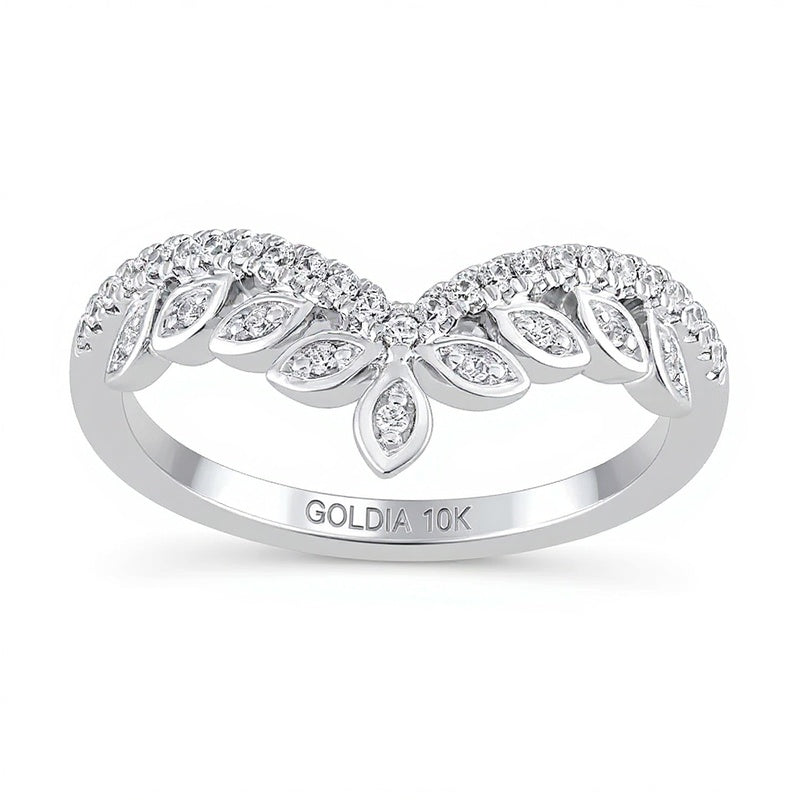0.2 ct. Gesamtgewicht Ring mit Diamanten in Marquise-Fassung und Tiara-Kontur in 10K Weißgold