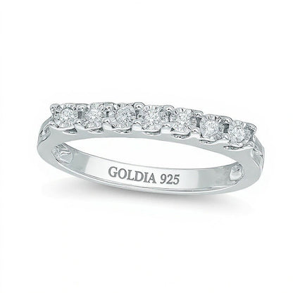 0.1 CT. Gesamtgewicht Diamant Memoire-Ring mit sieben Steinen aus rhodiniertem Sterlingsilber