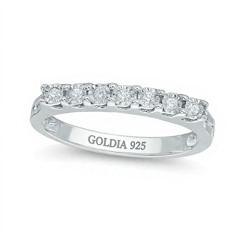 0.1 CT. Gesamtgewicht Diamant Memoire-Ring mit sieben Steinen aus rhodiniertem Sterlingsilber