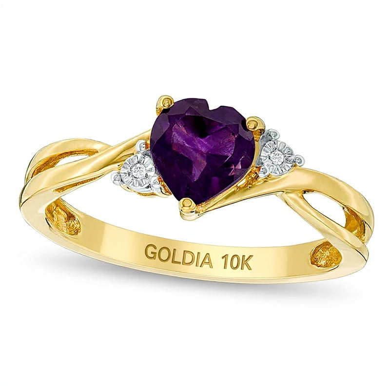 Fashion-Ring mit herzförmigem Amethyst und Diamant-Besatz in 10K Gelbgold