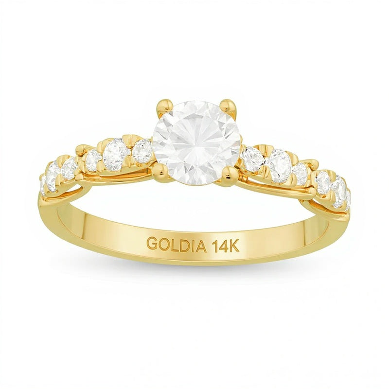 Solitär mit seitlichem Besatz Verlobungsring mit Diamanten 1.0 ct. Gesamtgewicht in 14K Gelbgold