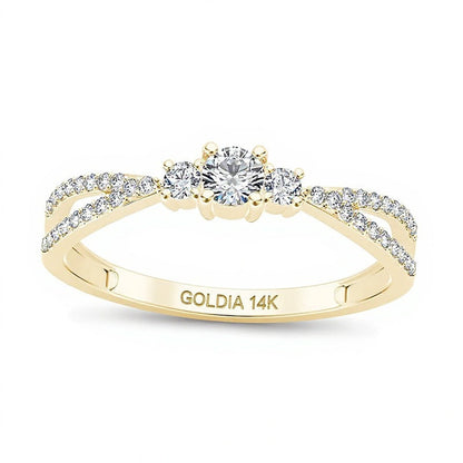 0.25 ct. Gesamtgewicht Diamant Dreistein Verlobungsring mit geteiltem Ringschienenkopf in 14K Gelbgold