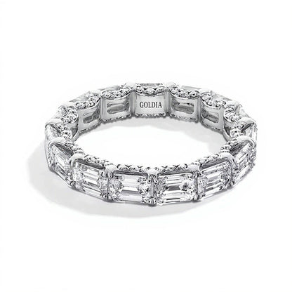 4.88 ct. Gesamtgewicht Memoire-Ring mit Labordiamanten im Smaragdschliff in 14K Weißgold (F/VS2) - Größe 6