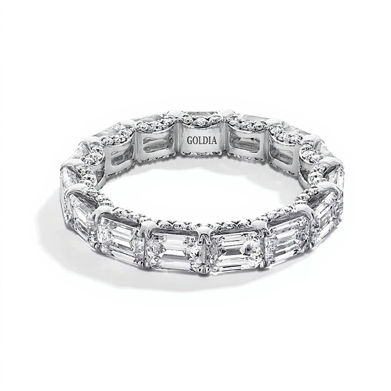4.88 ct. Gesamtgewicht Memoire-Ring mit Labordiamanten im Smaragdschliff in 14K Weißgold (F/VS2) - Größe 6