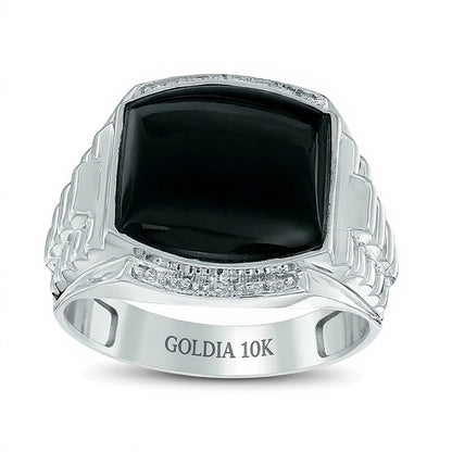 13,0 mm Fashion-Ring mit Onyx im Kissenschliff und abgestufter Ringschiene in 10K Weißgold