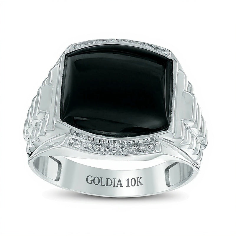 13,0 mm Fashion-Ring mit Onyx im Kissenschliff und abgestufter Ringschiene in 10K Weißgold