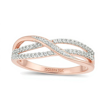 0.17 ct. Gesamtgewicht Diamant Memoire-Ring mit überkreuztem Layer-Design in 10K Roségold