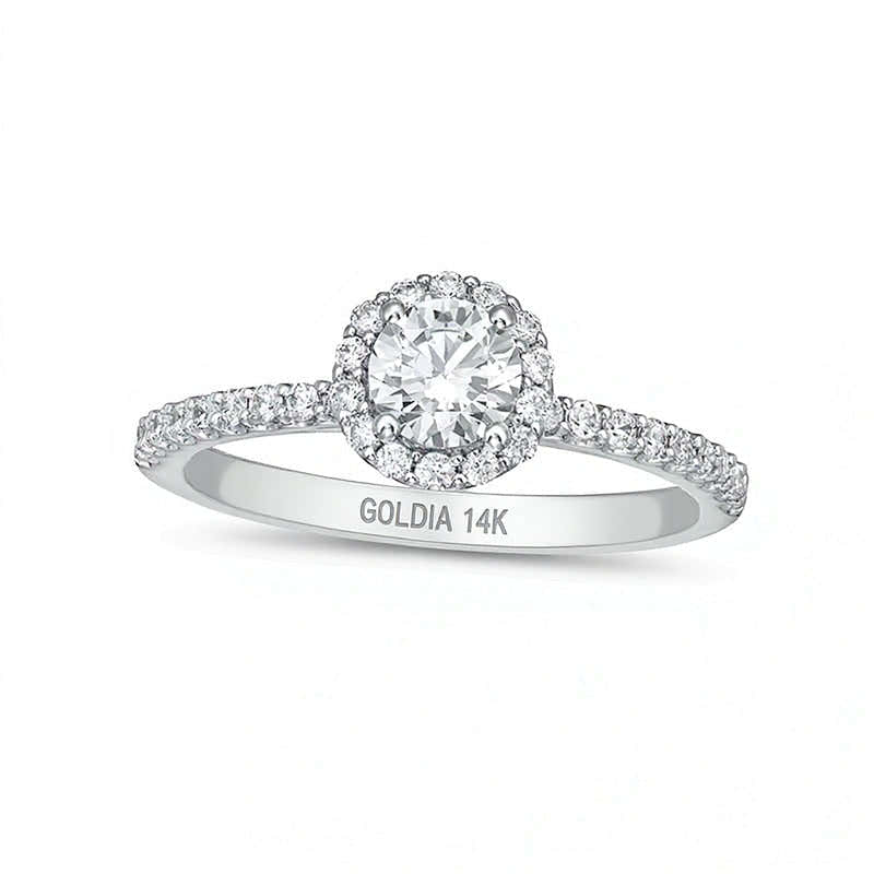 Halo-Verlobungsring mit Labordiamanten 0.75 ct. Gesamtgewicht in 14K Weißgold (F/VS2)