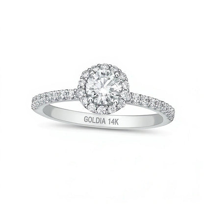 Halo-Verlobungsring mit Labordiamanten 0.75 ct. Gesamtgewicht in 14K Weißgold (F/VS2)