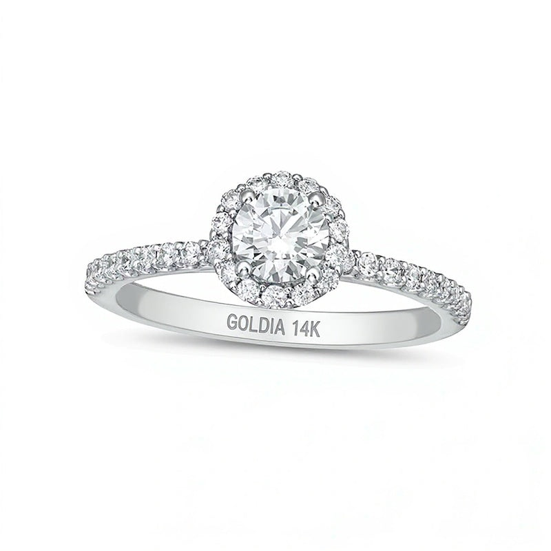 Halo-Verlobungsring mit Labordiamanten 0.75 ct. Gesamtgewicht in 14K Weißgold (F/VS2)