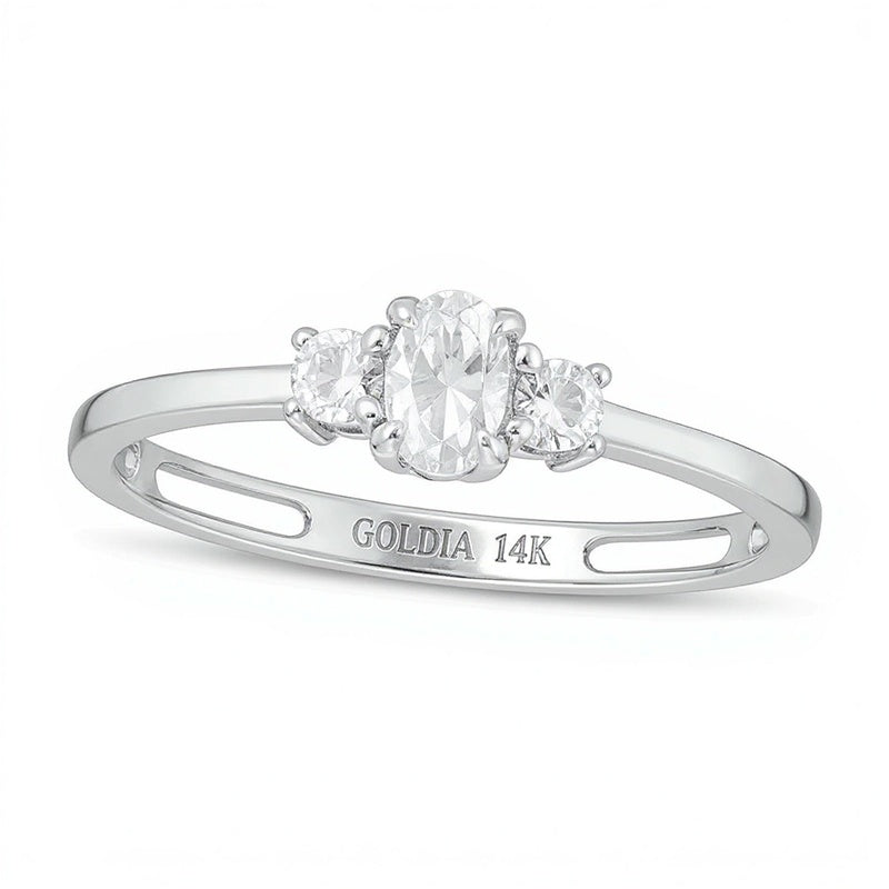 0.5 ct. Gesamtgewicht Verlobungsring Dreistein mit Diamanten im Oval- und Rundschliff in 14K Weißgold