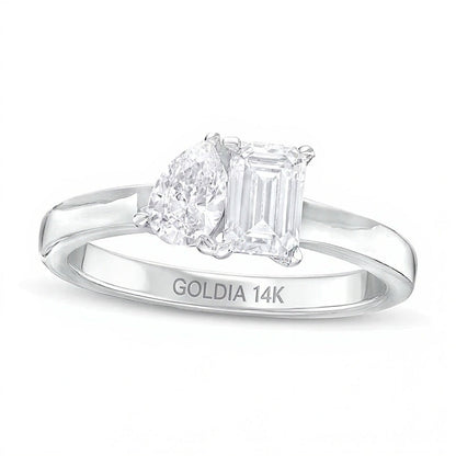 1.0 CT. TW Diamant-Verlobungsring Toi et Moi im Tropfen- und Smaragdschliff in 14K Weißgold