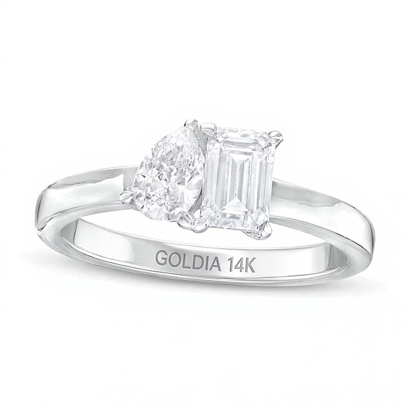 1.0 CT. TW Diamant-Verlobungsring Toi et Moi im Tropfen- und Smaragdschliff in 14K Weißgold