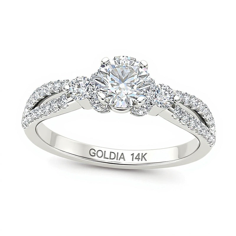 1.0 ct. Gesamtgewicht Diamant Solitär mit seitlichem Besatz Verlobungsring aus 14K Weißgold