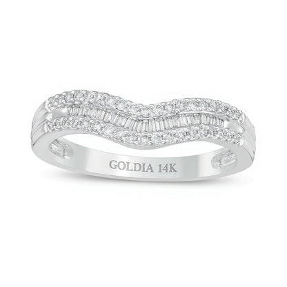 0.25 ct. Gesamtgewicht Memoire-Ring mit Baguette- und runden Diamanten, mehrreihig mit Kontur, in 14K Weißgold