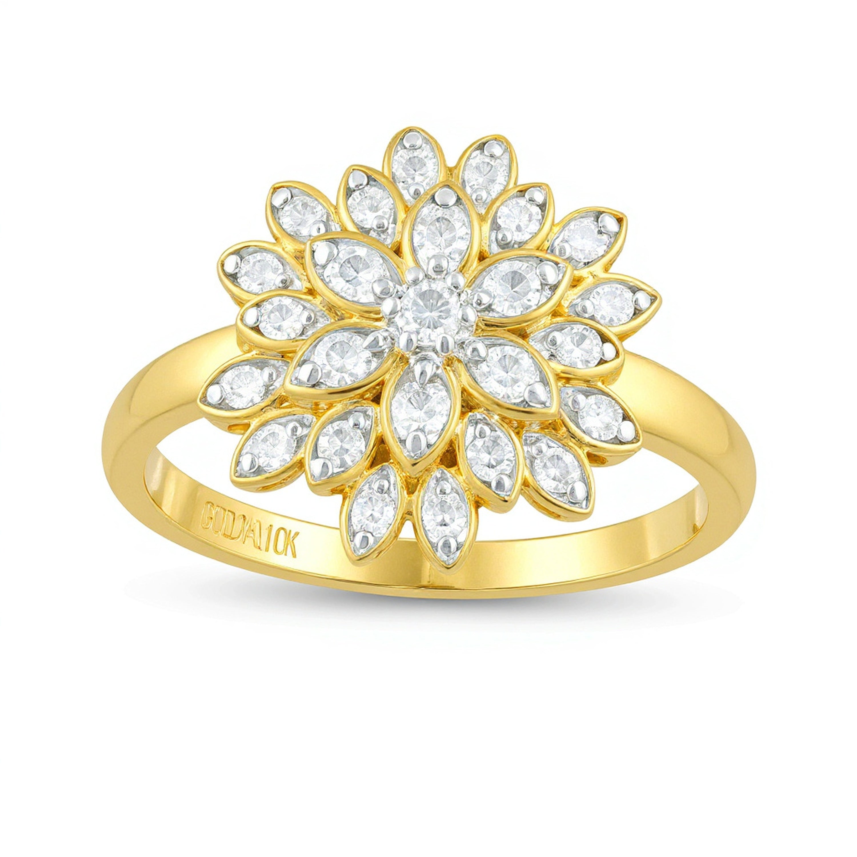 0.38 ct. Gesamtgewicht Diamant Blüten-Ring mehrreihig in 10K Gelbgold