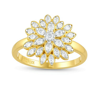 0.38 ct. Gesamtgewicht Diamant Blüten-Ring mehrreihig in 10K Gelbgold