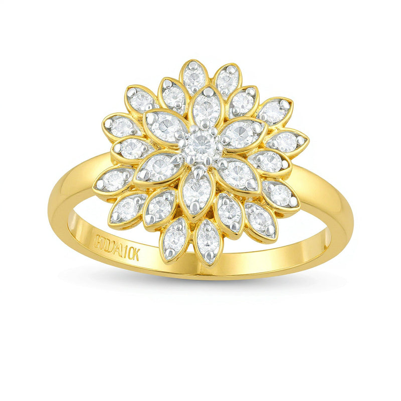 0.38 ct. Gesamtgewicht Diamant Blüten-Ring mehrreihig in 10K Gelbgold