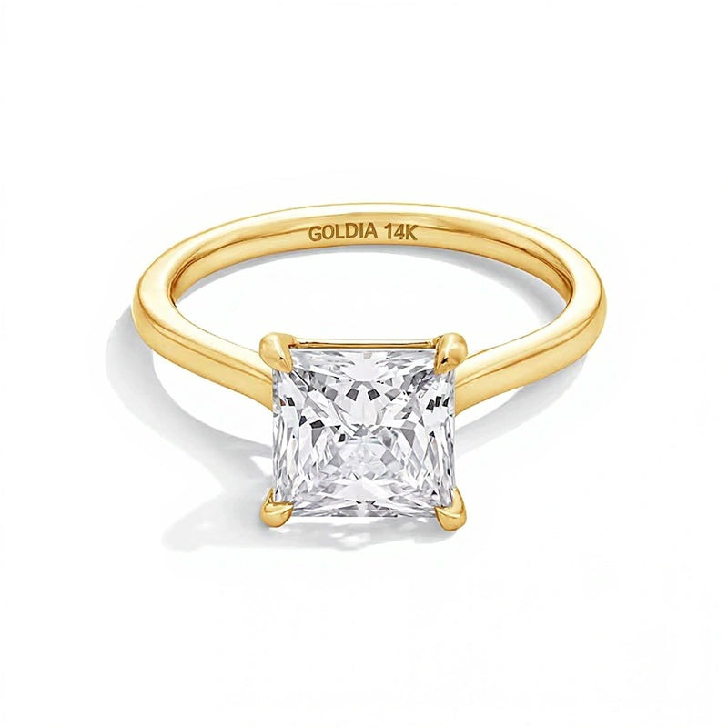 4.0 ct. Princess Labordiamant Solitär Verlobungsring in 14K Gelbgold (F/VS2)