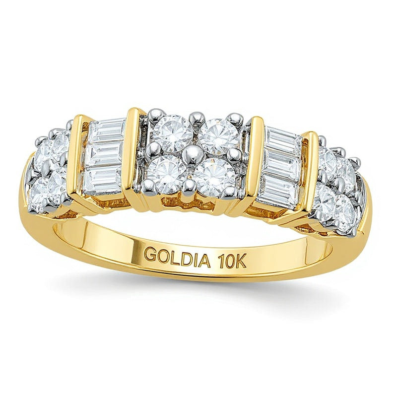 Damen-Ring mit Baguette- und rundem Diamanten 1.0 ct. Gesamtgewicht in 10K Gelbgold