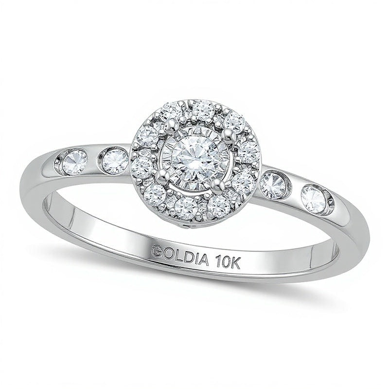 Halo-Ring mit Diamanten 0,25 ct. Gesamtgewicht in 10K Weißgold