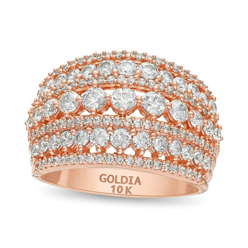 Mehrreihiger gewölbter Ring mit Diamanten 2.0 ct. Gesamtgewicht in 10K Roségold
