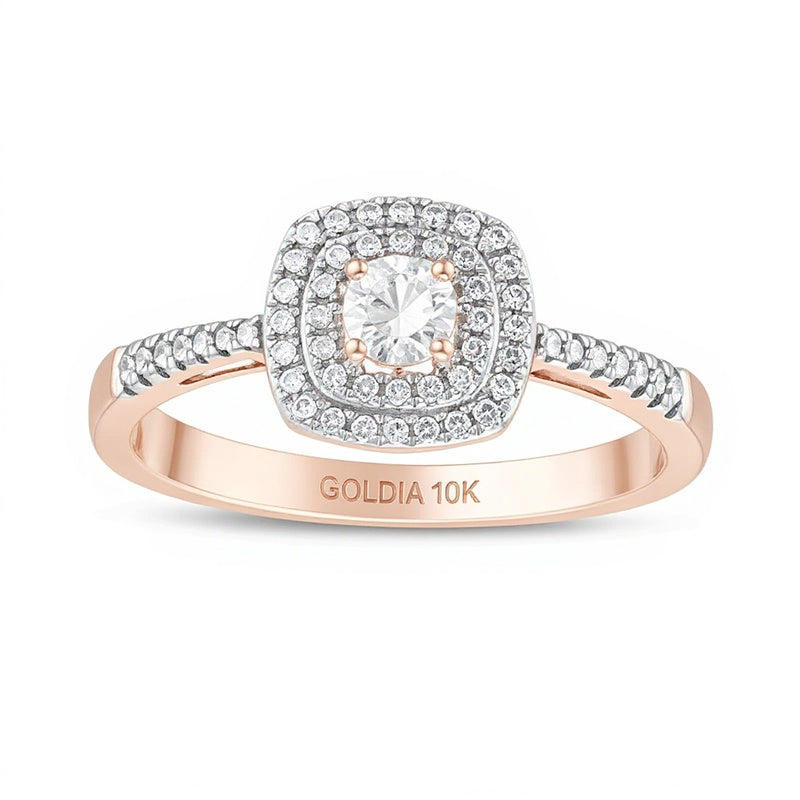 0.33 ct. Gesamtgewicht Diamant Halo-Verlobungsring mit doppeltem Kissenschliff-Rahmen in 10K Roségold