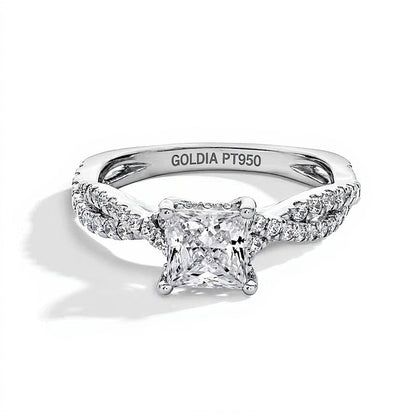 1,38 ct. Gesamtgewicht Verlobungsring im Princess-Schliff mit Labordiamanten und Twist-Split-Shank aus Platin (I/SI2)