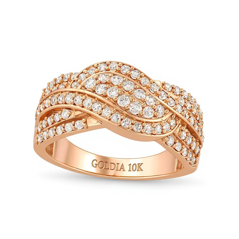 0.75 CT. Gesamtgewicht Diamant Ring mit doppelter Reihe im Wellen-Bypass-Design in 10K Roségold